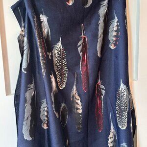 NWT ✨🪶 Feather Print Scarf – Navy Blue Feather Scarf Wrap Shawl – NWT 🪶✨